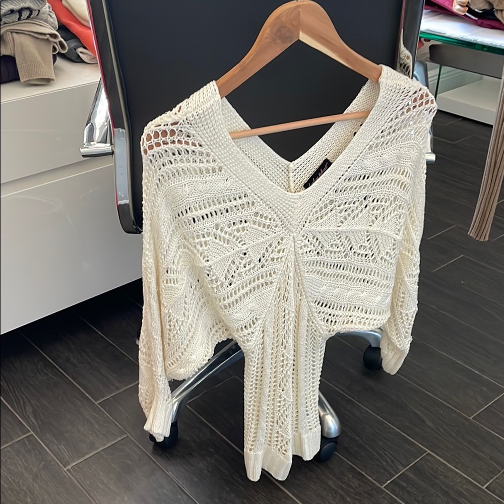 Baby Phat Cream V-Neck Sweater with Intricate Knit
